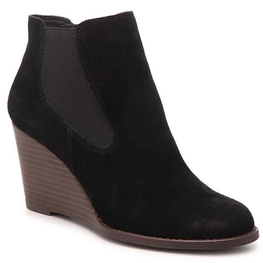 Lucky Brand Yamka Wedge Chelsea Boot Leather Rodeo Cowgirl Western in Black 9.5